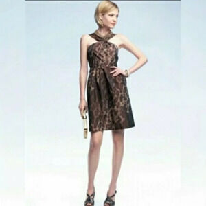 Banana Republic Halter Dress Empire Waist Sleeveless Leopard Pattern Brown 6P